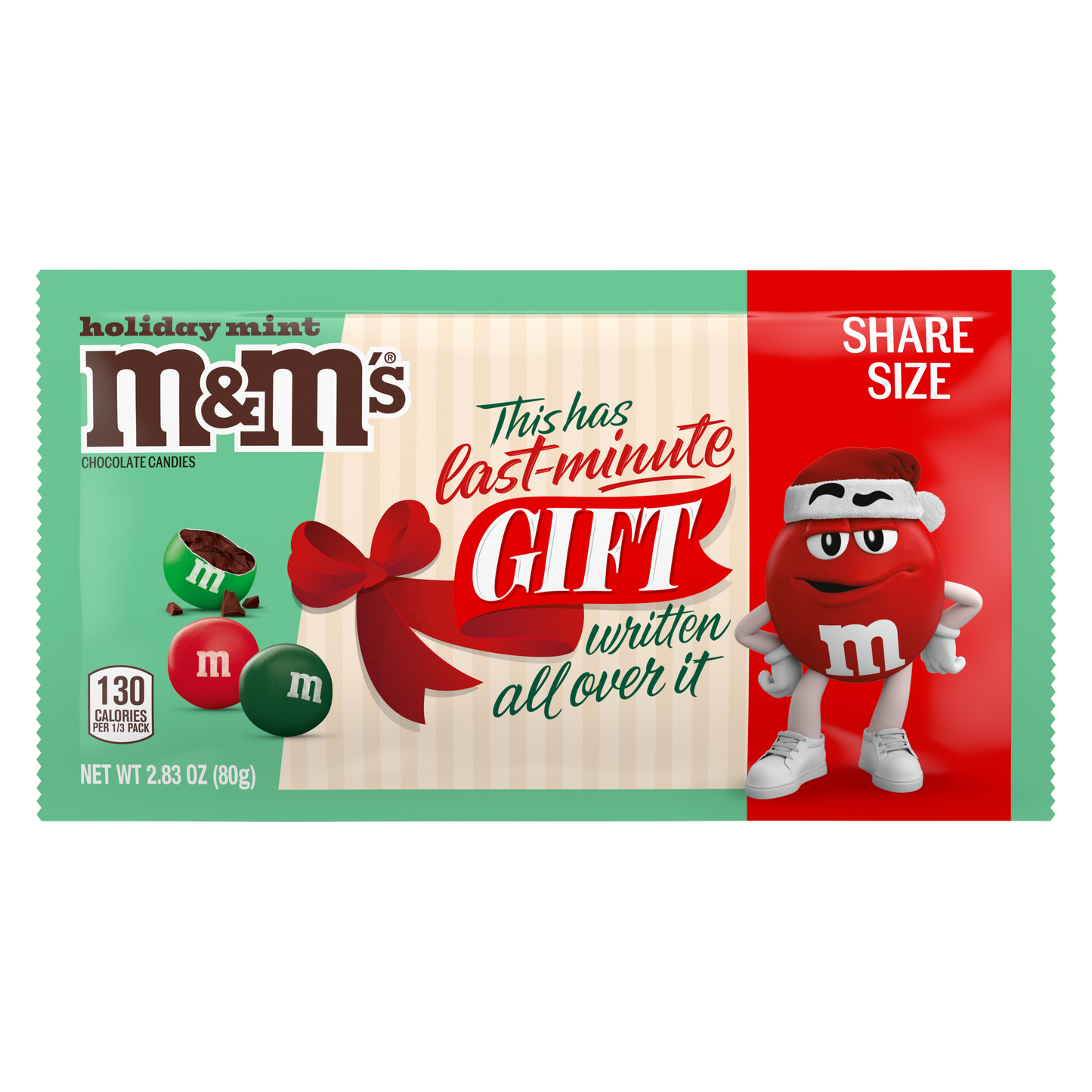 M&M'S Mint Chocolate Holiday Message Christmas Candy, Share Size, 2.83 oz