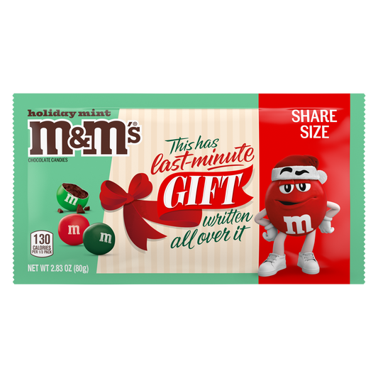 M&M'S Mint Chocolate Holiday Message Christmas Candy, Share Size, 2.83 oz